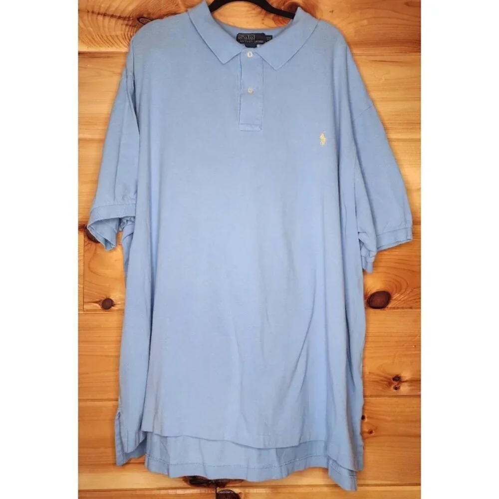 Ralph Lauren Polo Shirt Men's 4XB BIG Light Blue Pony Logo Short Sleeve Shirt